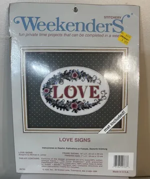 Vintage Weekenders Cross Stitch Kit "LOVE" Signs With Mat Included! 00763 NOS thumbnail 1