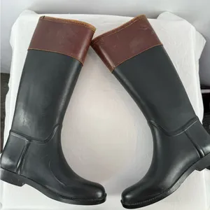 Tory Burch Leather Rubber Diana Equestrian Riding Boots in‎ Black Brown Size 8 thumbnail 11