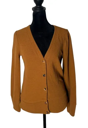 Madewell Lantern Sleeve Crepe‎ Textured Knit Cardigan Womens XXS Sweater Flower thumbnail 1