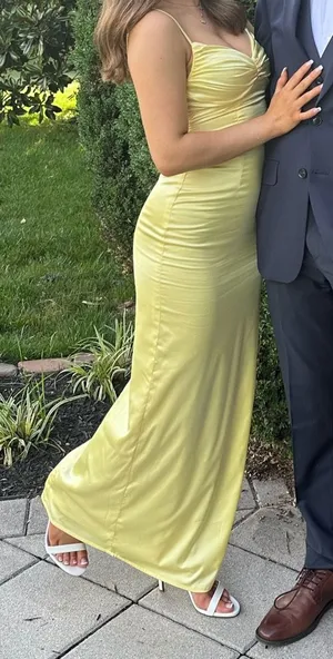 Beginning Boutique Dress Maxi Satin Yellow thumbnail 1