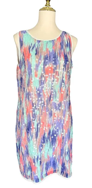 ICE Size 10 Sequin Shift Dress Multicolor Abstract Y2K Sleeveless Cocktail thumbnail 1