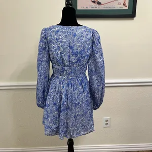 Amanda Uprichard Morello Dress In Chalet Blue Printed Long Sleeve Size M thumbnail 4