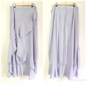 THE JETSET DIARIES‎ Purple Satin Midi Skirt Draped Ruffle Thigh Slit Large New thumbnail 3