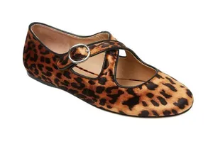 NWT A New Day Print Velvet Flats with Adjustable Strap Leopard Brown Multi 6.5M thumbnail 1