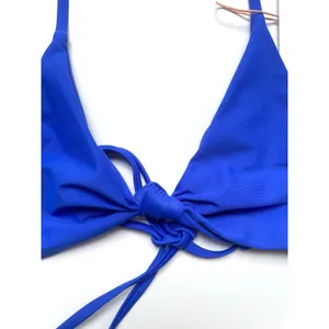 Quince Italian Knotted Bikini Swim Top Electric Blue Size Small NEW thumbnail 3