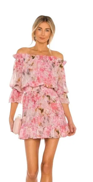 MISA Los Angeles‎ Danae Dress Women XS Pink Taza Floral Mini Off Shoulder Boho thumbnail 1