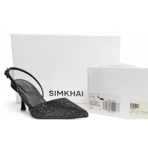 Black Crystal Slingback Kitten Heel Pointed Toe Dainty Glam Minimalist, sz 6 NEW thumbnail 2