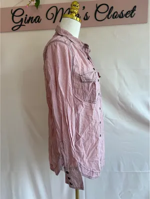 Free People Women's Pink Button-Up Long Sleeve Shirt XS thumbnail 4