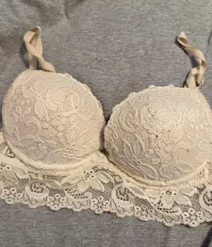Lace Longline Push-Up Bra - Cream color Small thumbnail 1