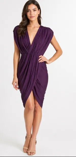 3.1 Phillip Lim Plum Purple Silk Blend Draped Ruched V Neck Midi Dress M thumbnail 1