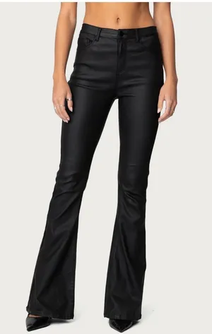 Edikted Faux Luna Leather Flare Pants thumbnail 1