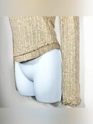Altar'd State Rival Beige Ribbed Scoop-Neck Long Sleeve Top Size Small thumbnail 6