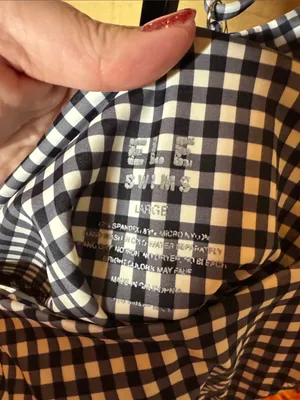 ELE Swims Leah Top Sarah Bottom Black White Gingham Bikini Set Size Large EUC thumbnail 10