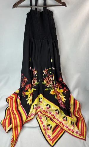 Beautiful Whimseygoth Festival Black Floral Scarf Hem Maxi Dress w Yellow n Red thumbnail 1