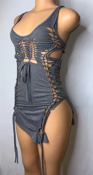 Gray ripped mini dress Size XS thumbnail 1