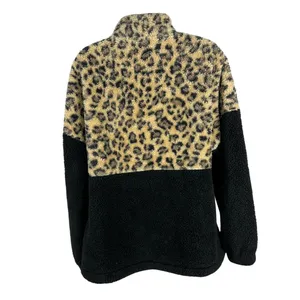 Merokeety Womens Leopard Half-Zip Sherpa Pullover Sweatshirt Size Small thumbnail 2