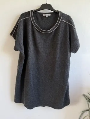 Neiman Marcus Cashmere Collection Gray Metallic Trim Short Sleeve Sweater M thumbnail 1