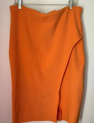 Express Body Contour Ribbed Midi Skirt Orange Side Slit XL thumbnail 1