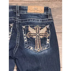 Miss Me Mid-Rise Bootcut Jeans Dark Wash Embellished Cross Wings Y2K BKE 25x28 thumbnail 11