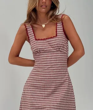 NWT Princess Polly Dasha Mini Dress. Red Check. Size 4. thumbnail 1