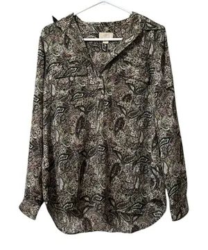 Ann Taylor LOFT Paisley‎ Long Sleeve Blouse Top Size Medium Boho Peasant Flowy thumbnail 1