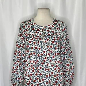 NWT!! J. CREW Shirred Popover Top Blouse Rosewood Floral‎ Preppy Buttons X-Small thumbnail 3