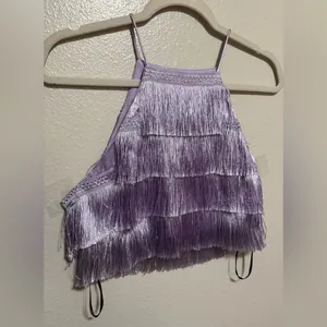 NWT Forever 21 Purple Fringe Halter Crop Top Medium Festival Boho Y2K thumbnail 4