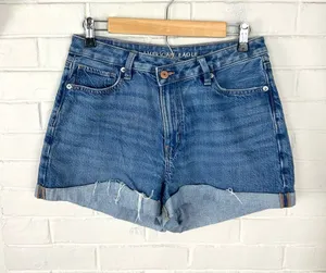 American Eagle Crossover Waist Highest Rise Denim Mom Shorts Size 6 thumbnail 1
