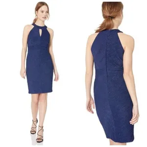 Eliza J Womens 12 Halter Neck Sheath Dress Navy‎ Blue Metallic Stripe Cutout thumbnail 12