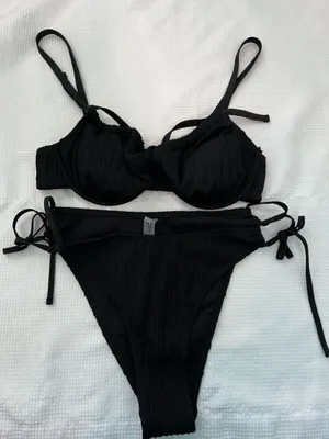 Textured Black High Waisted Bikini Strappy Cheeky Size XL thumbnail 2
