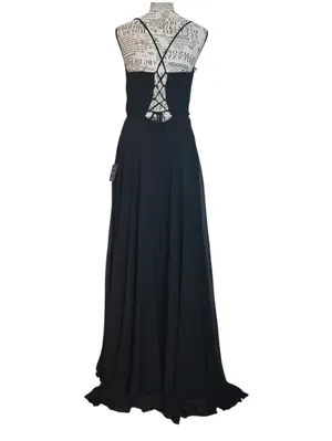 Lulus Romantically Speaking Black Cowl Lace-Up Maxi Dress Size M thumbnail 6