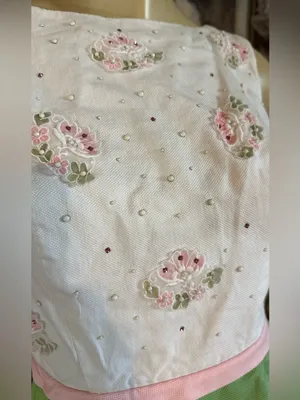 Vintage 1960'S Green, White & Pink Floral Print Sheath/Wiggle Dress (Xs) thumbnail 11