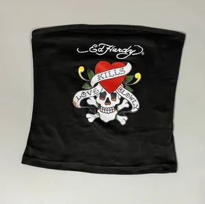 Ed Hardy ‘Love Kills Slowly’ Skull Heart Graphic Tube Top Shirt Tee Size S ♥️✨ thumbnail 2