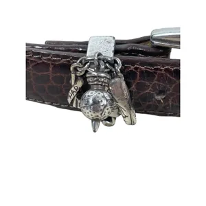 Y2K Brighton Brown Crocodile Embossed Leather Charm Belt M/L 32 Silver Buckle thumbnail 2