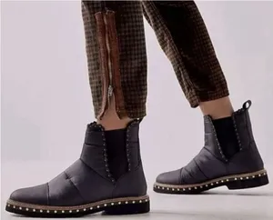 NWOT Free People Atlas Puffer Rivet Chelsea Boots in Black & Gold Sz. US 8 thumbnail 1