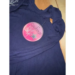 Cowboys Her Style Navy Blue‎ Cold Shoulder Star Rhinestone Tunic Top Women Small thumbnail 3
