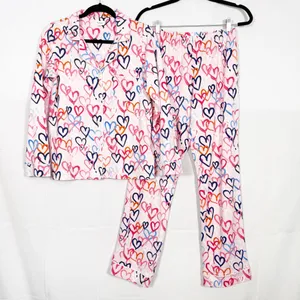 BedHead Pajamas Hearts Organic Cotton Two (2) Piece Pajama PJ Set Pink thumbnail 3