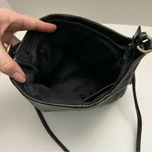Vintage Fossil Purse Crossbody Pebbled Leather Lightweight Embossed Logo Black thumbnail 14