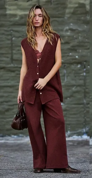 Free people Stockton brown knit sweater vest set nwt small thumbnail 1