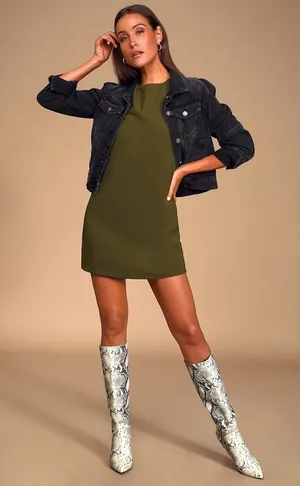Lulus Shift and Shout Olive Green Shift Dress Size Medium NWT thumbnail 1