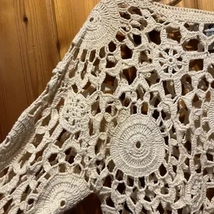 VTG Crochet Lace Top Boho Long Sleeve Shirt Ivory‎ Cream One Size thumbnail 3