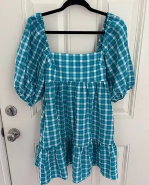 Amanda Uprichard Lucietta in Dress Sutton Plaid Blue Square Neck Size XS thumbnail 1
