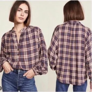 Free People Plaid Northern Bound Flannel Henley top size XS thumbnail 11