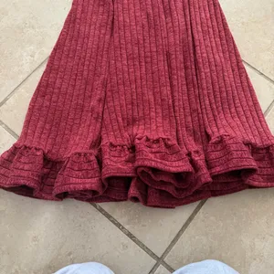 Anthropologie Pauline Midi Sweater Skirt Red Rouge Ruffled Ribbed Size XS thumbnail 5