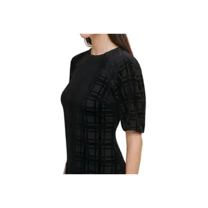 NWT Tommy Hilfiger Womens Burnout Velvet Plaid Dress A1IK2KLA Black 6 thumbnail 4