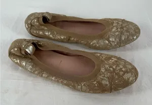 Unknown Suede‎ Metallic Floral Ballet Flat in Brown Silver Size 7 or 37 thumbnail 1