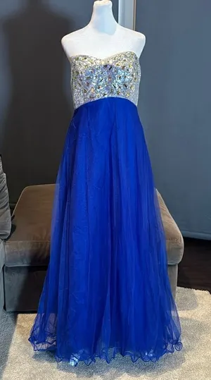 Women’s Blue Full Length Sparkly Tulle & Sequined Prom Party Dress Size L NWT thumbnail 1
