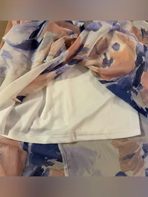 DKNY Lavender & Peach Floral Wrap Midi Dress thumbnail 5