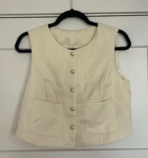Cream Sleeveless Button thumbnail 1