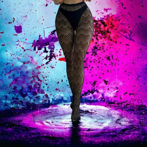 Geometric Pattern Sheer Fishnet Tights Sexy Hollow Out High Waist Mesh Pantyhose thumbnail 3